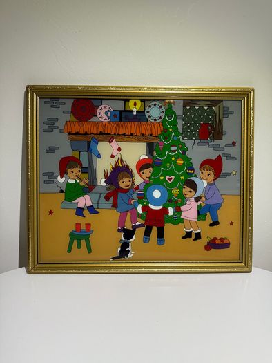 Retro Vintage Christmas Glass Painting Mid Century Foil Art