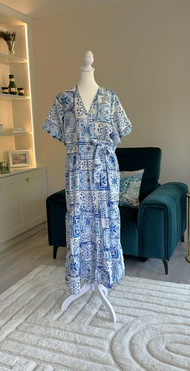 New Look Blue and White Faux Wrap Summer Dress