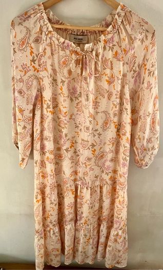 Mos Mosh boho paisley dress XS tiered smock cream pink orange