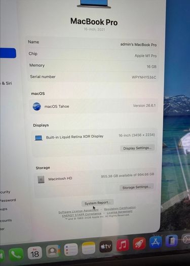Apple Macbook Pro 16" (2021) M1 Pro / 16gb / 1tb Ssd / 86% Bh