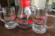 Coca Cola Glass Jug And Two Large And Rare Glasses