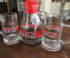 Coca Cola Glass Jug And Two Large And Rare Glasses