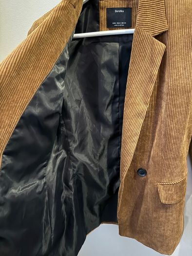 BERSHKA Tan Corduroy Blazer Jacket Size S!
