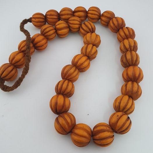 Antique African Orange Melon Shape Glass Beads Strand Necklace