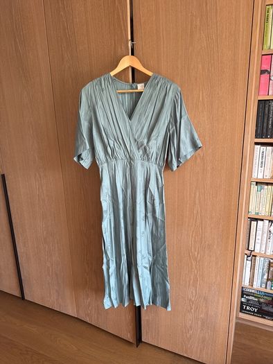 des petits hauts pale sage green midi dress size 1 (8-10)