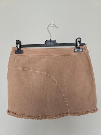BNWT Bershka Asymmetric Pleated Denim Mini Skirt Tan  Brown