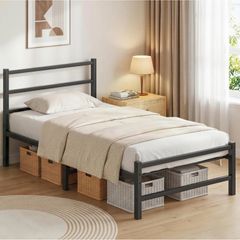 Single Bed Frame, 3ft All Metal Slats Support Platform Bed Frame