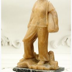 Vintage Chinese Soapstone Figure Cultural Revolution Woman Worker Handcarved