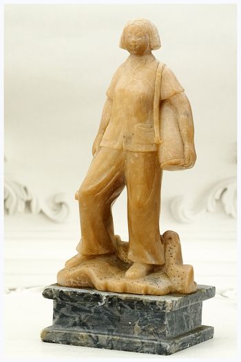 Vintage Chinese Soapstone Figure Cultural Revolution Woman Worker Handcarved