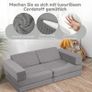 10-Pieces Kids Play Sofa, Corduroy Modular Toddler Chair Couch for Playroom, Fold Out Foam Couch for Girls Boys, Convertible Armchair Children Sectional Playset, Light Grey Image 4