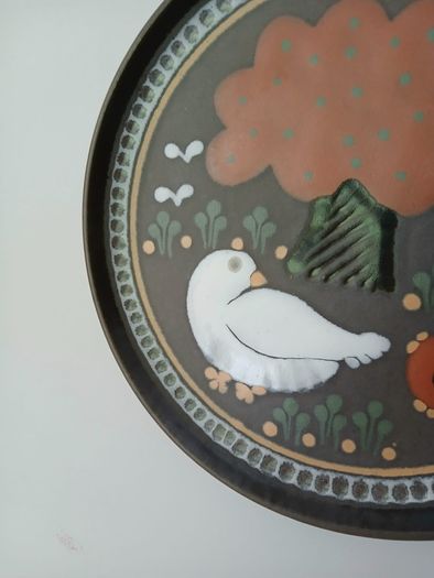 Vintage KMK Kupfermuhle Ceramic Wall Plate - Mid-Century West German Art Pottery - Bird & Tree Folk Art Decor
