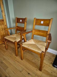 2 Solid Wood Chairs with Woven Seats