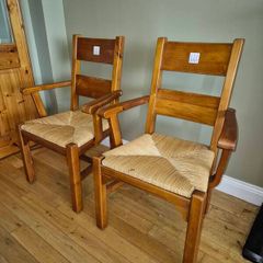 2 Solid Wood Chairs with Woven Seats
