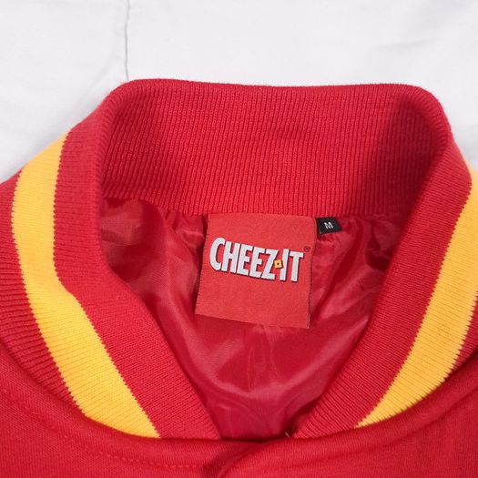 Spreadshirt Cheez It Red Yellow Varsity Bomber Jacket Size M