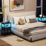 Bedside Table with Charging Station, Small Sofa Side Table with LED Light Image 7