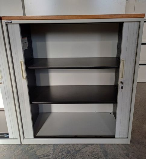 1.11m Steel Tambour Cabinet Wooden Top