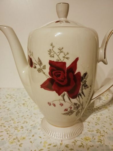 Vintage Chocolate Porcelain Red Rose Design.