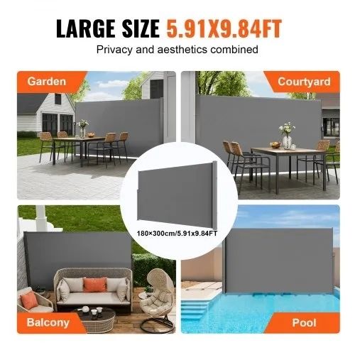 Retractable Side Awning, 71''x 118'' Outdoor Privacy Screen, 180g Polyester Water-proof Retractable Patio Screen, UV 30+ Room Divider