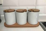 Set of 3 with Spoon Wooden Spice Set Jar 3 Pcs Set Spice Box Storage Container Table and Counter Top Usage Presentations Kitchen Gift Houseware New