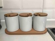 main image for ad Set of 3 with Spoon Wooden Spice Set Jar 3 Pcs Set Spice Box Storage Container Table and Counter Top Usage Presentations Kitchen Gift Houseware New