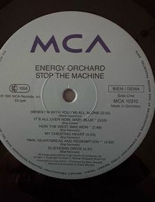 Energy Orchard - Stop The Machine. LP plays brilliantly but no cover. Hence a bargain. Fantastic Belfast band who should have been huge. Look them up on YouTube.