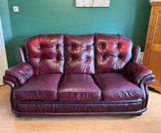 Burgundy Leather 3 Piece Sofa Suite - 3+1+1