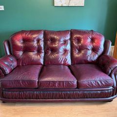 Burgundy Leather 3 Piece Sofa Suite - 3+1+1