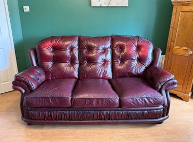Burgundy Leather 3 Piece Sofa Suite - 3+1+1