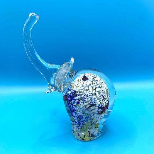 Vintage Murano Style Art Glass Elephant Paperweight: