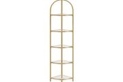 Corner shelf with 5 levels  corner shelf with 5 levels, bookcase, stand shelf, metal frame, tempered glass shelves, stainless steel, living room, bedroom, kitchen, bathroom, modern, gold-coloured