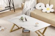Center Tea Tables, Rectangular Tea Tables, End Side Desk with Gold Metal Frame for Living Room Bedroom Office, Modern Open Design, 39.3 x 18.9 x 17.7 IN, White/Gold