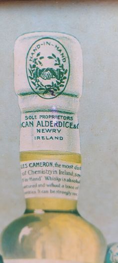 framed advertising Alderdice & Duncan ,newery ireland irish whiskey, few marks on picture,sold as seen ,nice in any home bar or man cave pub restaurant etc,,cme from closed down pub, abit faded etc ,see pictures for condition, sold as seen