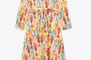 Zara Cotton Boho Print Midi Long Dress Size Large UK 12