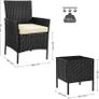 _Polyrattan Garden Furniture, Set with 3 Pieces, Garden Table with 2 Chairs, Side Table with Tempered Glass Top, 2 Removable Cushions, for the Patio, Garden, Balcony Image 5