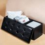 End of Bed Storage Bench,Folding Ottoman Seat Rest,Large Toy Chest Box Faux Leather Footstool for Living Room,Black,110x38x38cm Image 2