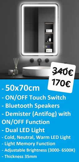 LED Bathroom Mirror Bluetooth Speakers