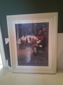 Beautiful picture of cream tulips in a large cream frame