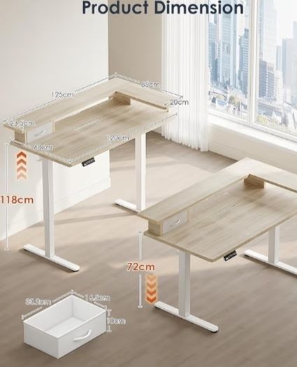 Standing Desk with Drawers, 120cm Height Adjustable Desk, Electric Standing Desk with Monitor Stand, Sit Stand Desk with USB Port, Ergonomic Computer Table for Home Office, Beige