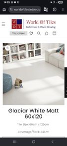 120 x 60 cm Glaciar Matt White Tile