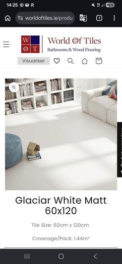 120 x 60 cm Glaciar Matt White Tile