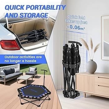42 inch Foldable Mini Rebounder Trampoline, Home Fitness Trampoline for Adults, Indoor Exercise Jumper, No Installation Required and Portable