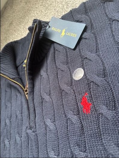 Navy Ralph Lauren Cable Knit Quarter Zip - Size L Men