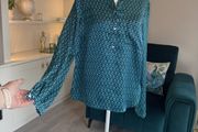 Ladies Long-sleeved Green, Blue &amp; Black Blouse from Gallery. Size: UK 8 / EU 36