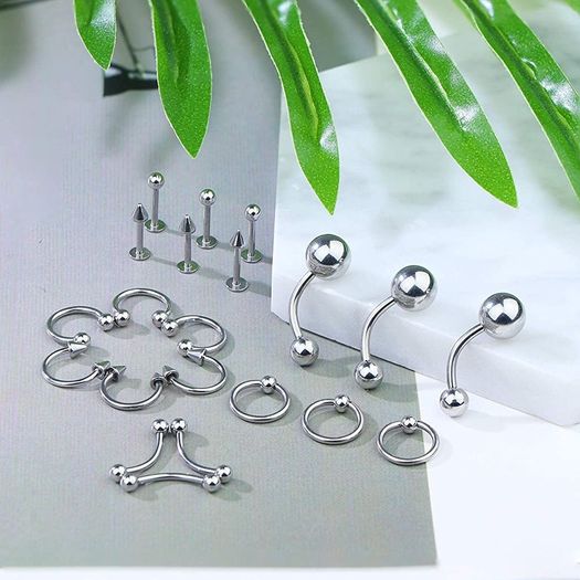 60Pcs Professional Piercing Kit 316L Stainless Steel Nose Ring Horseshoe Lip Tongue Eyebrow Rook Septum Tragus Cartilage Body Piercing Ear Navel Rings Barbells (FREE POSTAGE)