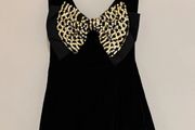 Black Slip Dress with Gold Sequin Bow Bust Detail size 8
