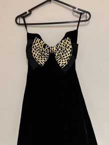 Black Slip Dress with Gold Sequin Bow Bust Detail size 8