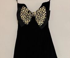 Black Slip Dress with Gold Sequin Bow Bust Detail size 8