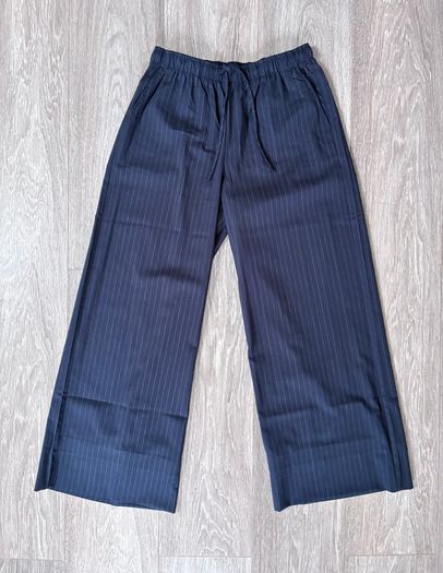 Stradivarius Navy Pinstripe Drawstring Wide Leg Trousers - new no tag