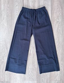 Stradivarius Navy Pinstripe Drawstring Wide Leg Trousers - new no tag