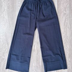 Stradivarius Navy Pinstripe Drawstring Wide Leg Trousers - new no tag